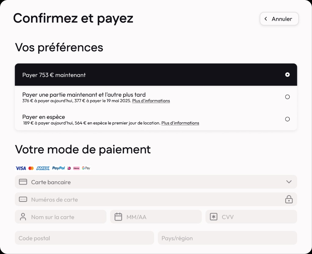 Confirmation et paiement en ligne intégré