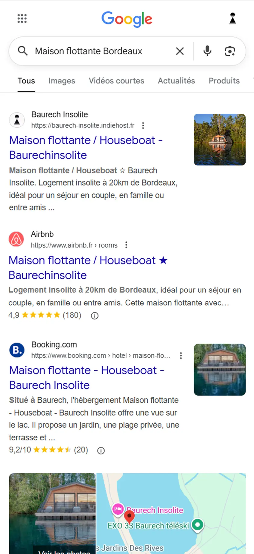 Annonce IndieHost affichée dans les résultats de recherche Google